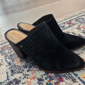 Sam Edelman Bates Black Perforated Suede Mules. Size 8.5